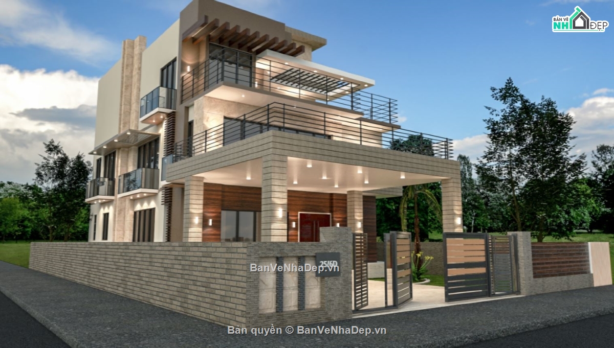 biệt thự 3 tầng,file sketchup biệt thự 3 tầng,biệt thự hiện đại