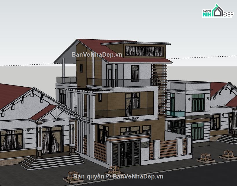 Biệt thự 3 tầng,model su biệt thự 3 tầng,file sketchup biệt thự 3 tầng