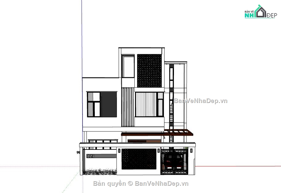 Biệt thự 3 tầng,model su biệt thự 3 tầng,sketchup biệt thự 3 tầng