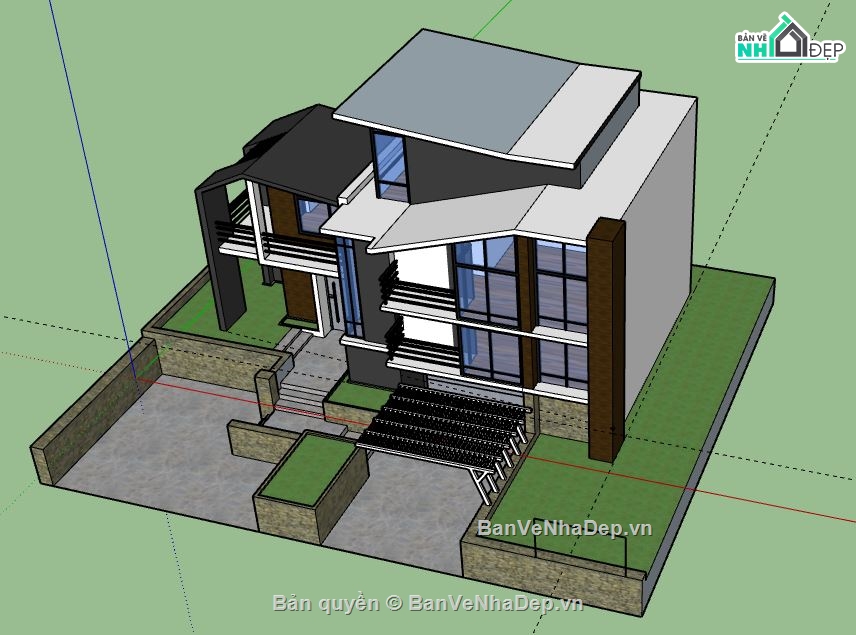 Biệt thự 3 tầng,file su biệt thự 3 tầng,model su biệt thự 3 tầng,sketchup biệt thự 3 tầng