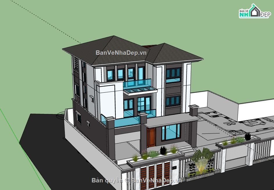 Biệt thự 3 tầng,Model su biệt thự 3 tầng,biệt thự 3 tầng file su