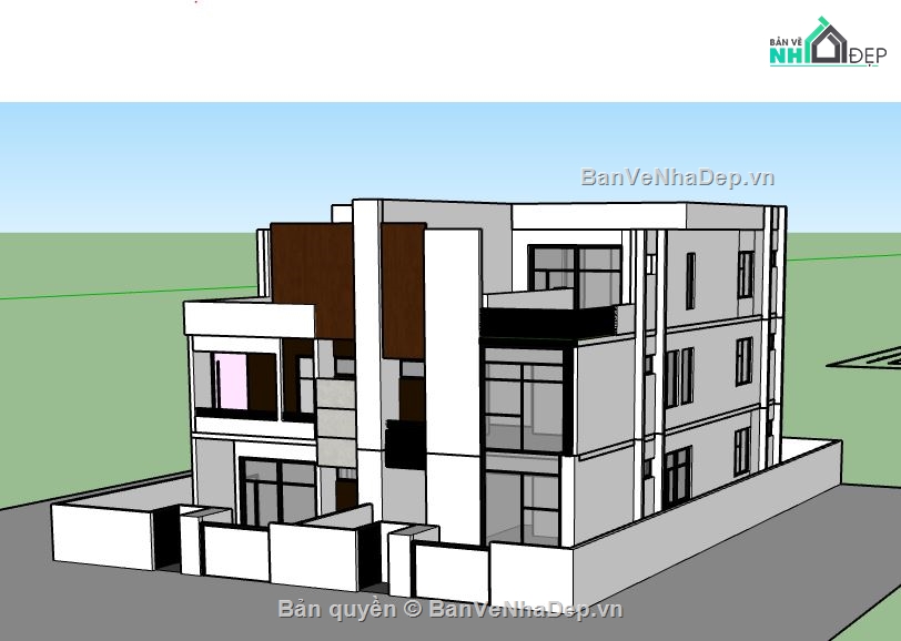 Biệt thự 3 tầng,model su biệt thự 3 tầng,file su biệt thự 3 tầng,sketchup biệt thự 3 tầng