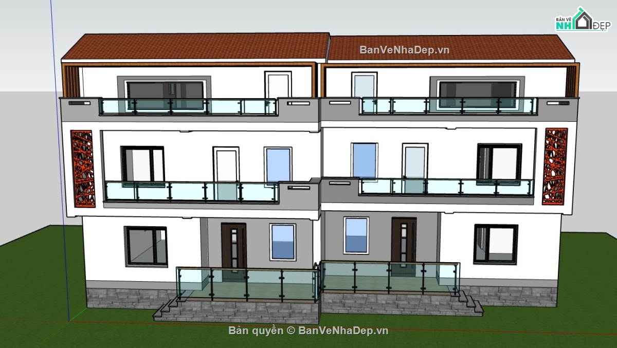 biệt thự 3 tầng,file su biệt thự 3 tầng,model su biệt thự