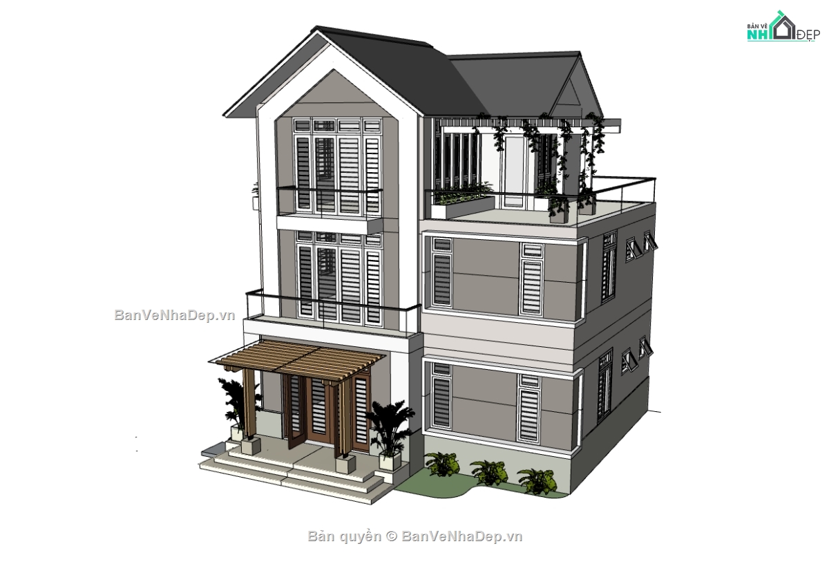 su biệt thự,sketchup biệt thự,su biệt thự 2 tầng,sketchup biệt thự 2 tầng