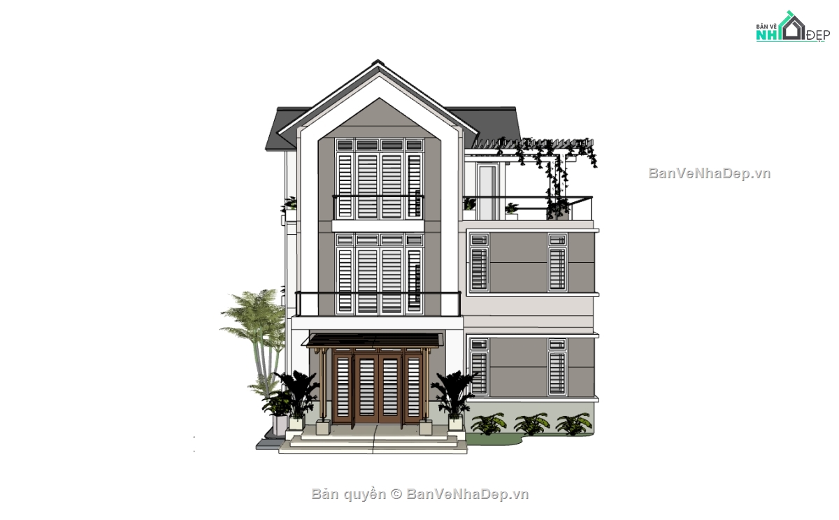 su biệt thự,sketchup biệt thự,su biệt thự 2 tầng,sketchup biệt thự 2 tầng