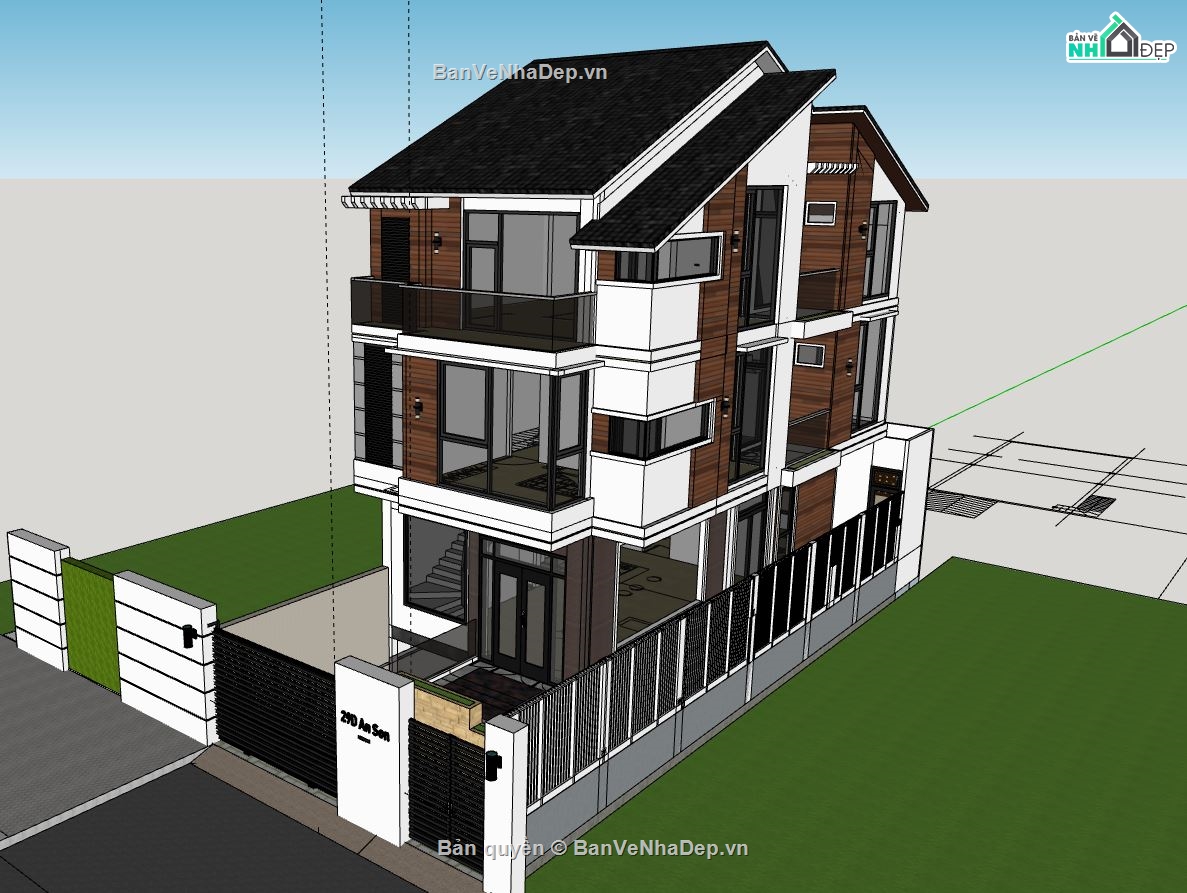 biệt thự 3 tầng,sketchup 3 tầng đẹp,phối cảnh biệt thự