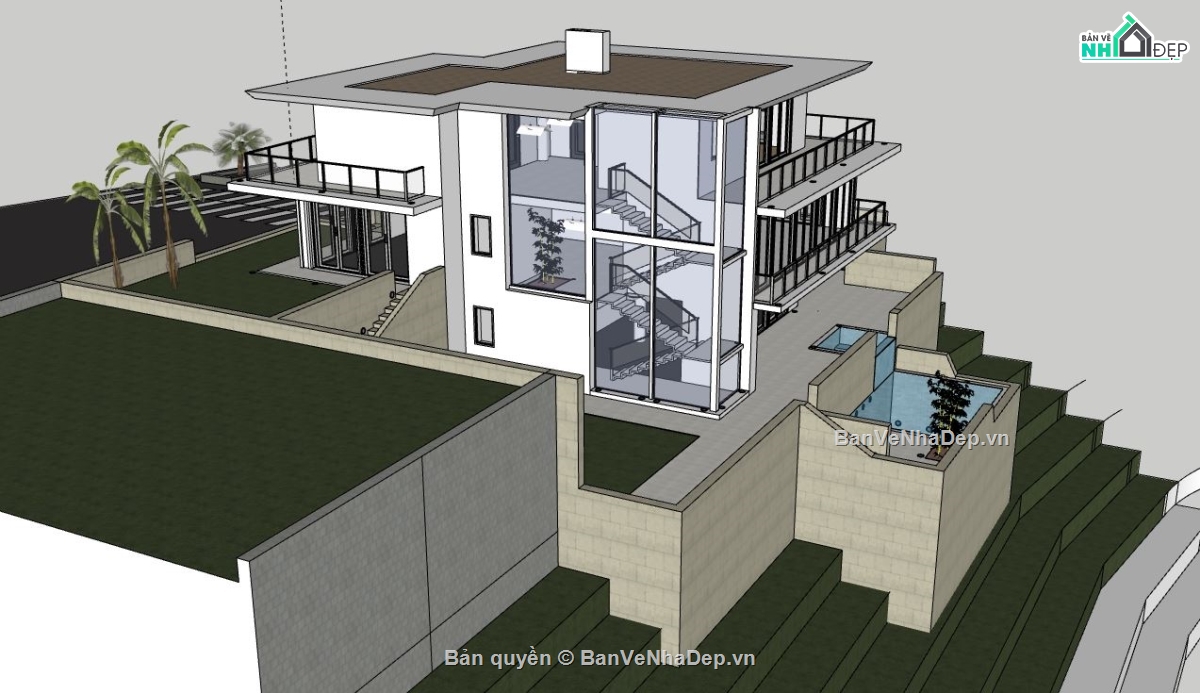 model su biệt thự 3 tầng,file sketchup biệt thự 3 tầng,sketchup biệt thự 3 tầng