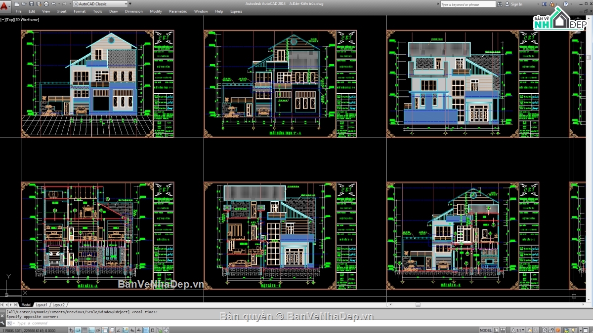 Biệt thự,File cad biệt thự 3 tầng,cad biệt thự 3 tầng