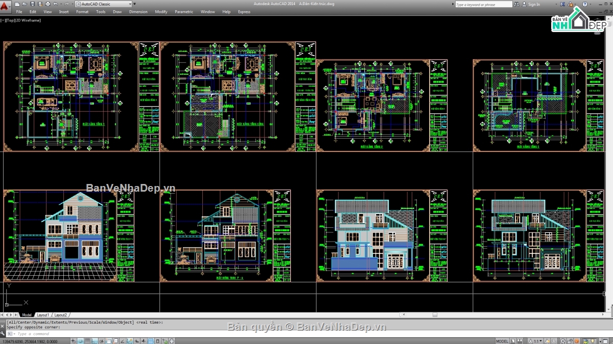 Biệt thự,File cad biệt thự 3 tầng,cad biệt thự 3 tầng