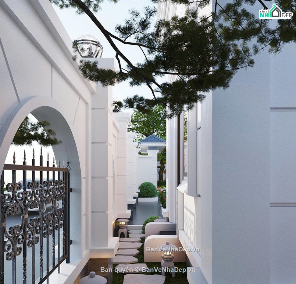 Bản vẽ biệt thự mái nhật,biệt thự 3 tầng mái nhật,biệt thự 3 tầng full file