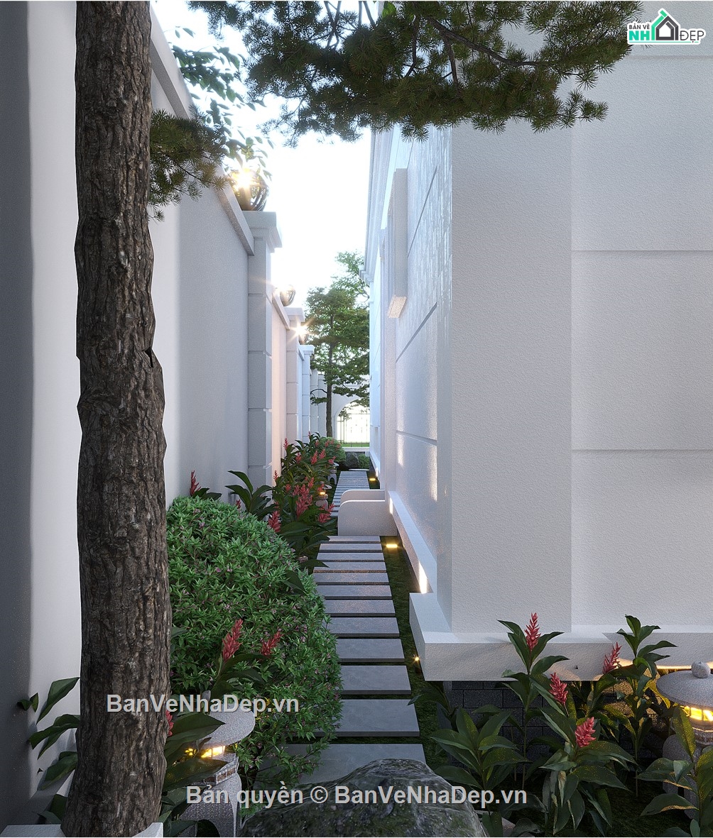 Bản vẽ biệt thự mái nhật,biệt thự 3 tầng mái nhật,biệt thự 3 tầng full file