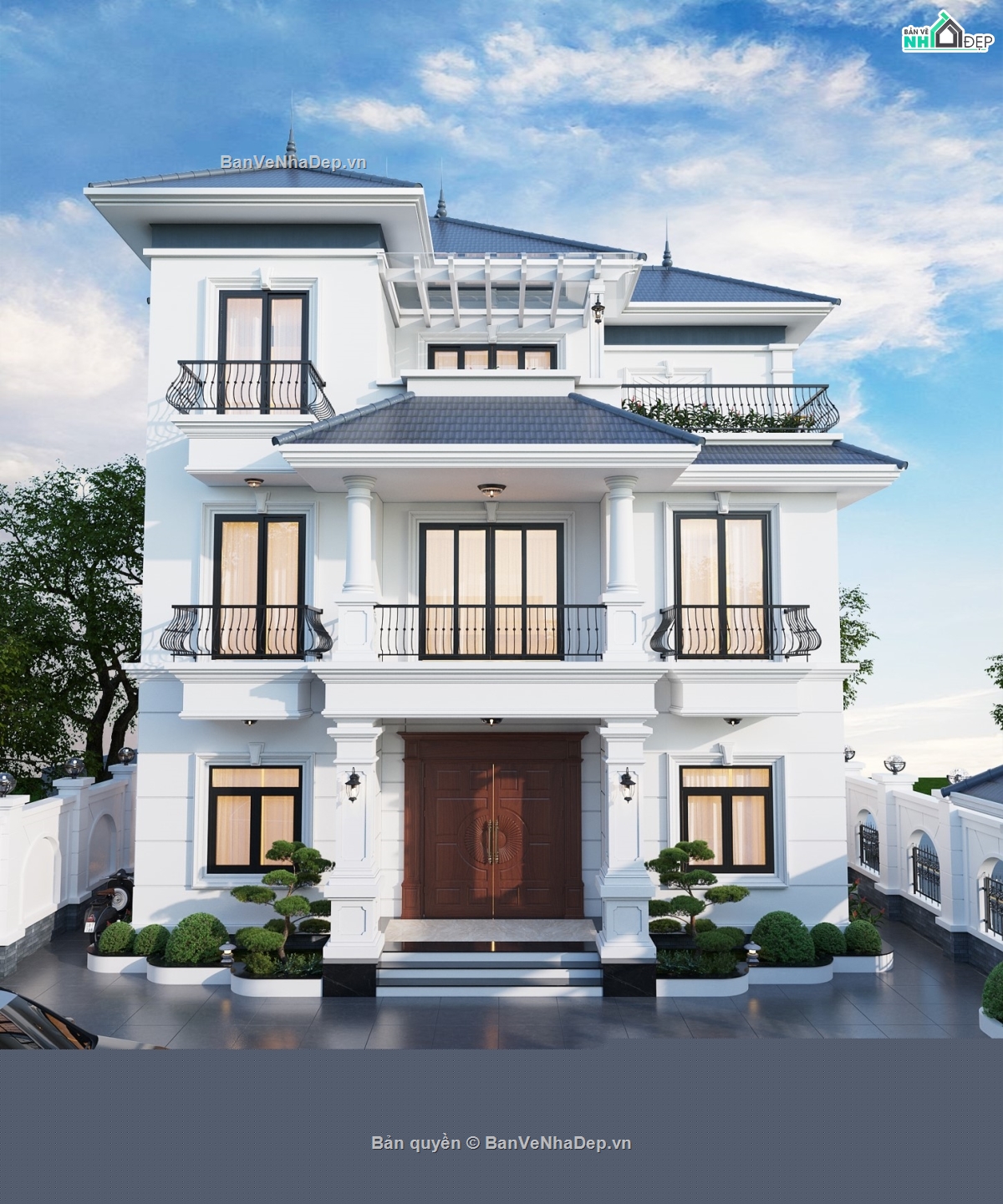 Bản vẽ biệt thự mái nhật,biệt thự 3 tầng mái nhật,biệt thự 3 tầng full file