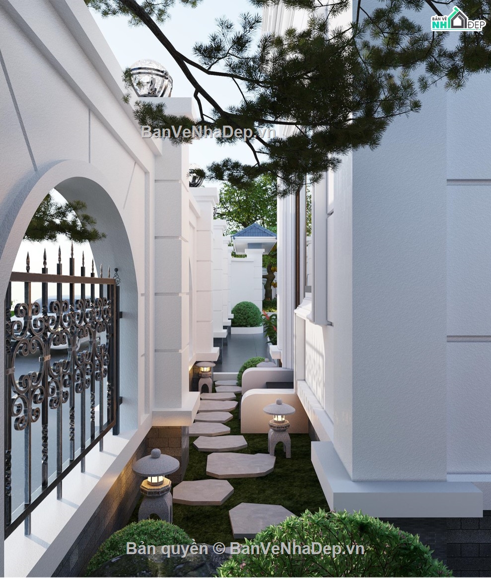 Bản vẽ biệt thự mái nhật,biệt thự 3 tầng mái nhật,biệt thự 3 tầng full file