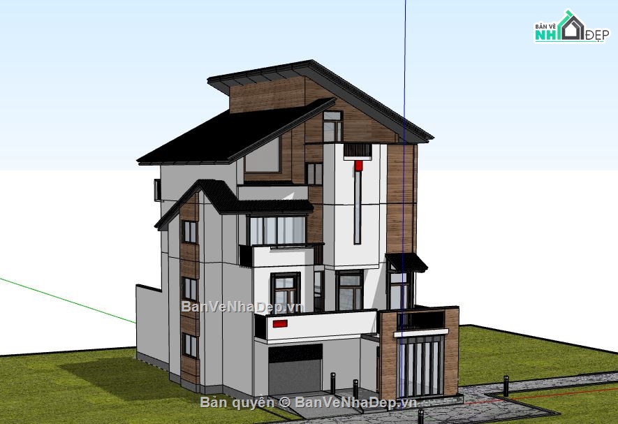 Biệt thự 3 tầng,model su biệt thự 3 tầng,biệt thự 3 tầng file su,file sketchup biệt thự 3 tầng