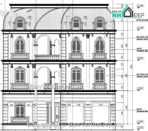 biệt thự 4 tầng,cad biệt thự 4 tầng,file cad biệt thự 4 tầng