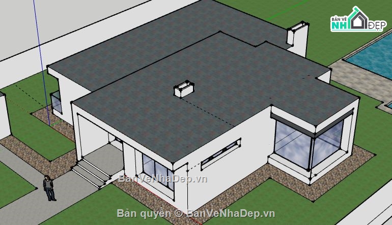 Biệt thự 1 tầng,model su biệt thự 1 tầng,biệt thự 1 tầng file su,sketchup biệt thự 1 tầng