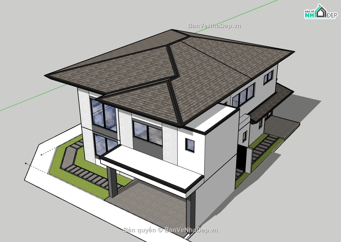 Biệt thự  2 tầng,File su biệt thự 2 tầng,biệt thự 2 tầng file su,model su biệt thự 2 tầng,biệt thự 2 tầng sketchup