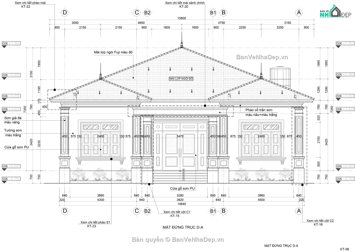 Biệt thự,File cad biệt thự 1 tầng,bản vẽ biệt thự 1 tầng