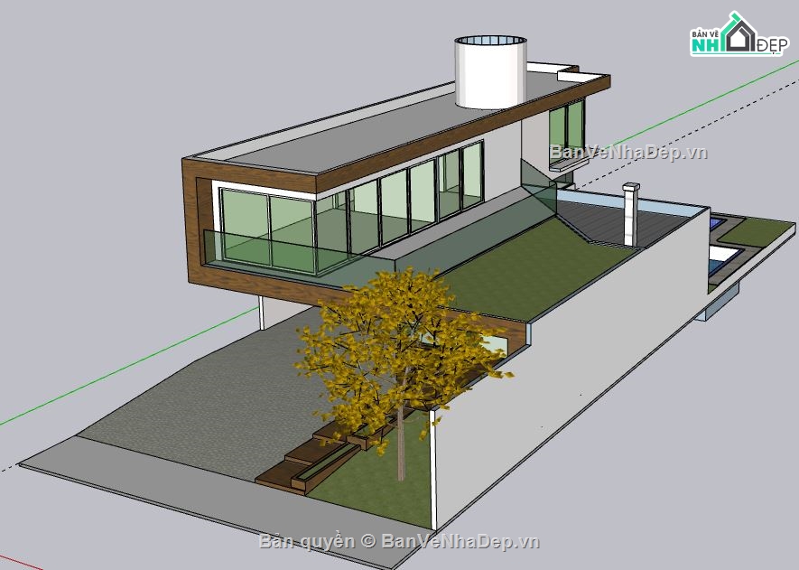 Biệt thự phố 2 tầng,model su biệt thự 2 tầng,file su biệt thự 2 tầng,sketchup biệt thự 2 tầng,biệt thự 2 tầng model su