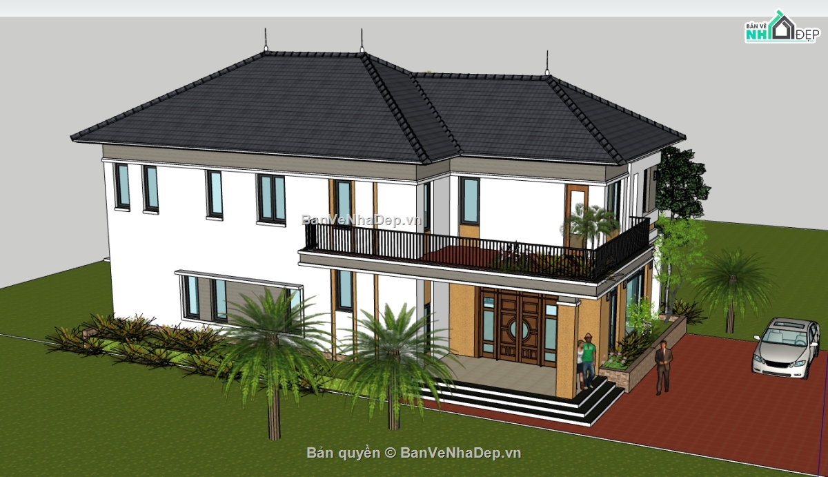 su biệt thự,sketchup biệt thự,biệt thự 2 tầng,file su biệt thự 2 tầng