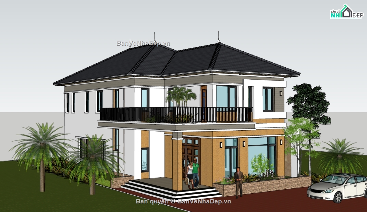 su biệt thự,sketchup biệt thự,biệt thự 2 tầng,file su biệt thự 2 tầng