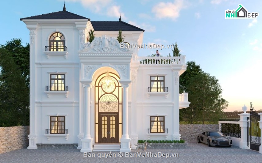 biệt thự cổ điển 3 tầng,biệt thự tân cổ 3 tầng,sketchup biệt thự 3 tầng