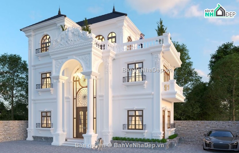 biệt thự cổ điển 3 tầng,biệt thự tân cổ 3 tầng,sketchup biệt thự 3 tầng