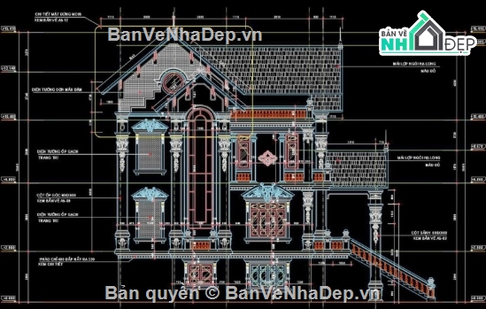 biệt thự 3 tầng,cad biệt thự 3 tầng,file cad biệt thự 3 tầng