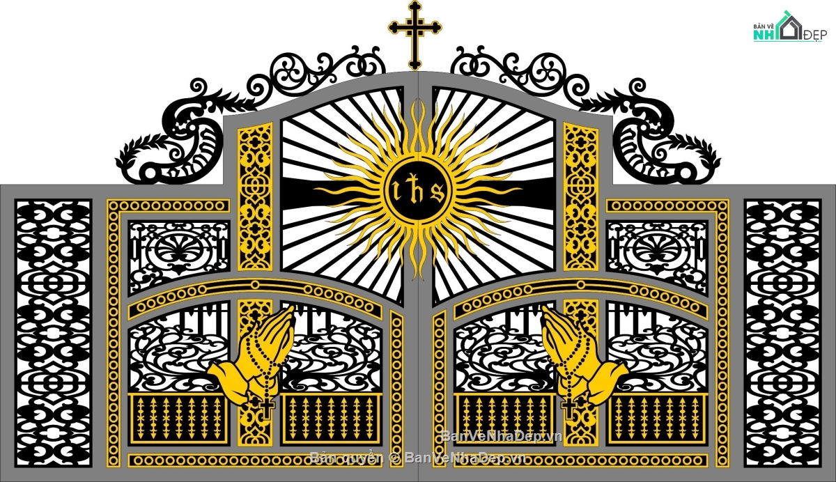 cổng 2 cánh công giáo,mẫu cnc cổng công giáo,cnc cổng công giáo