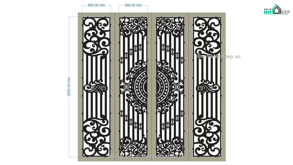 Mẫu cổng 4 cánh cnc,cổng 4 cánh hiện đại,cổng 4 cánh cnc