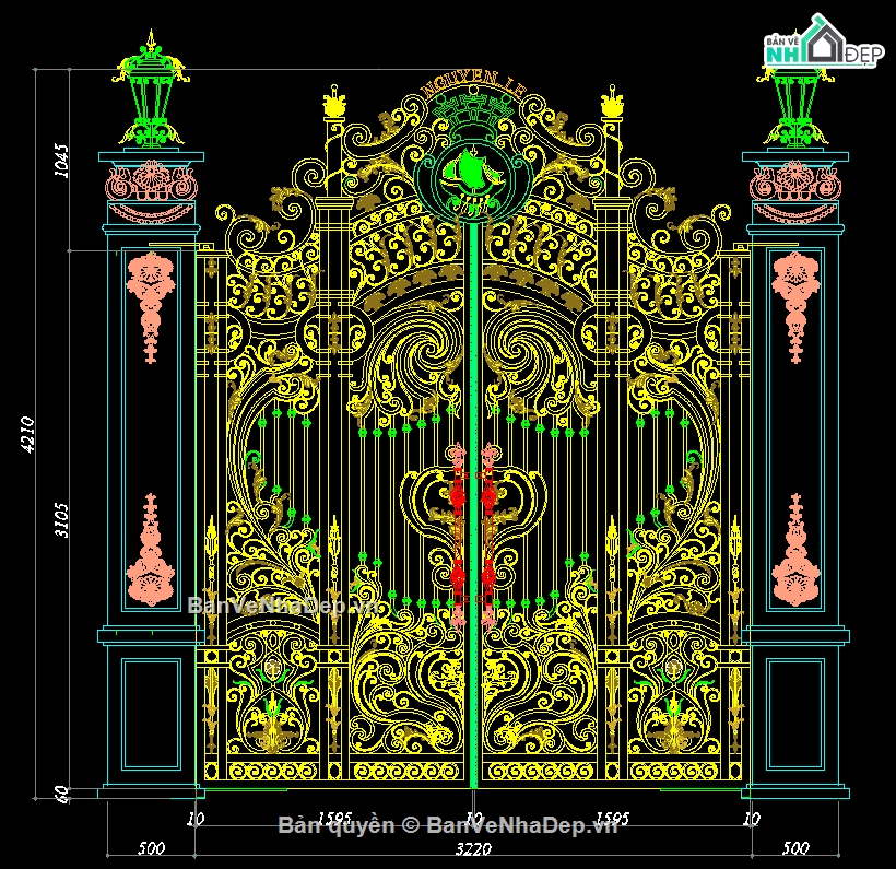 Cửa cổng biệt thự,Bản vẽ mẫu cổng biệt thự,cửa cổng hàng rào đẹp,File cad cửa cổng cnc đẹp,Autocad cửa cổng hàng rào cnc
