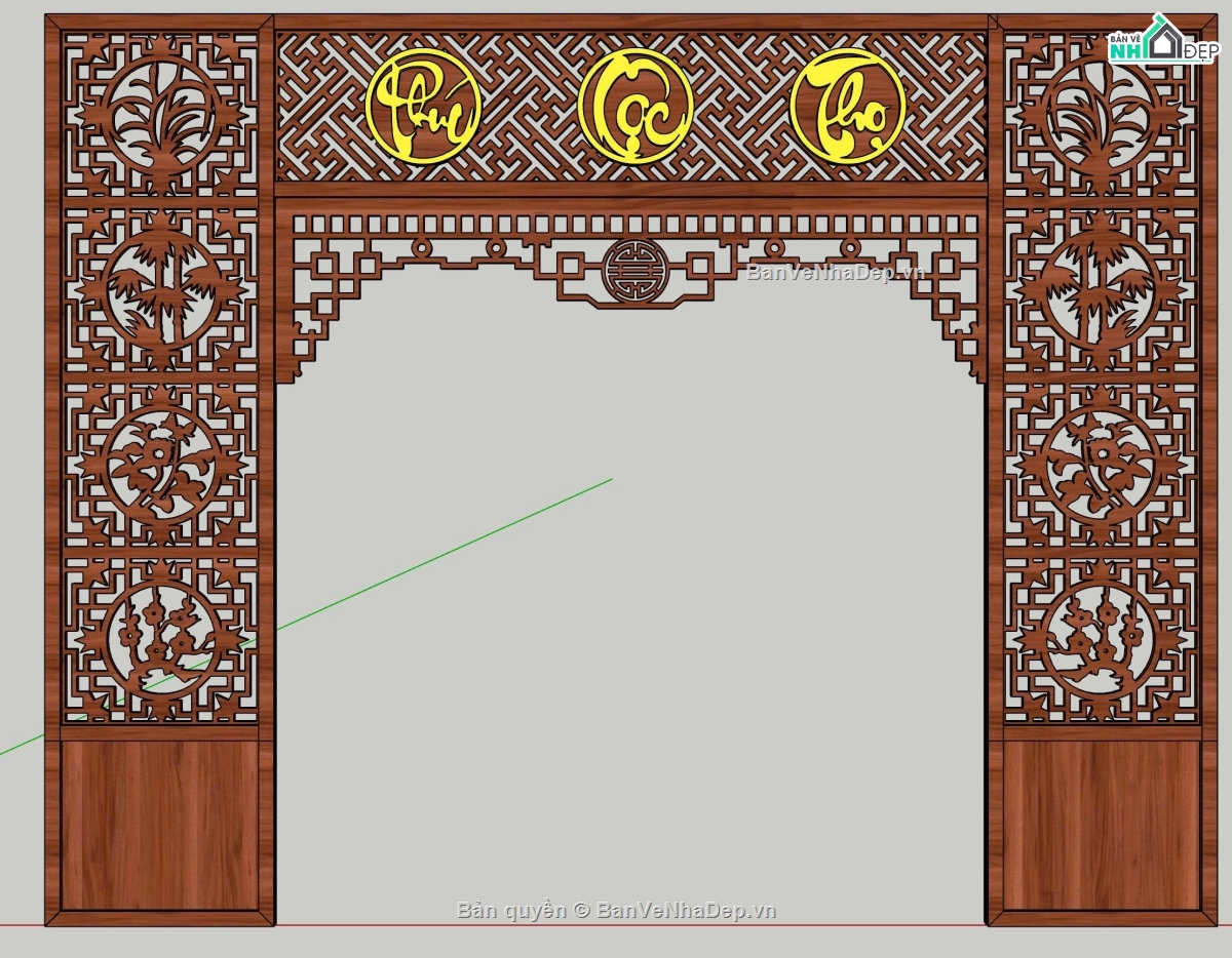 phòng thờ sketchup,vách thờ cnc,sketchup vách thờ