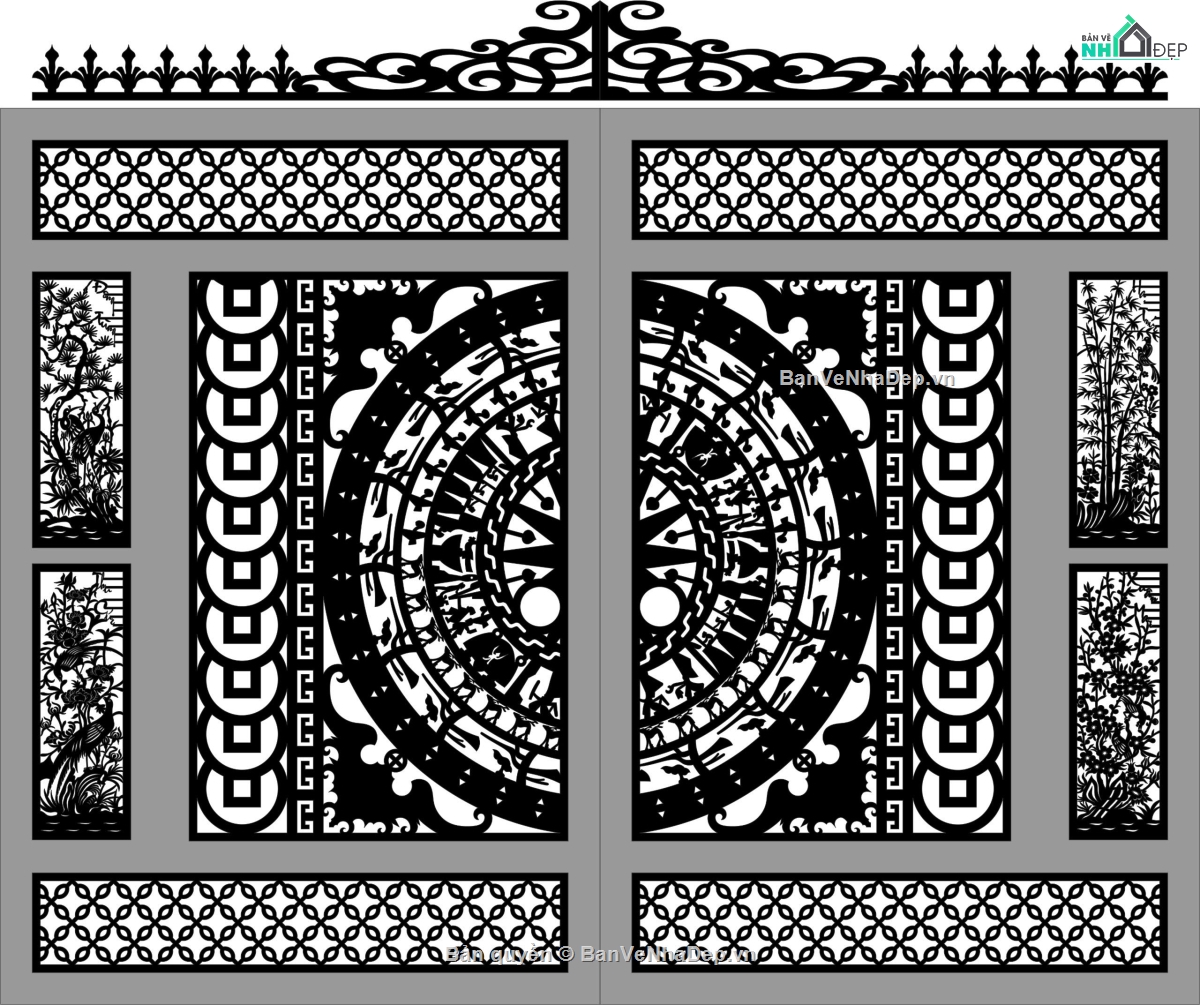 cổng tứ quý cnc,cổng 2 cánh,mẫu cổng 2 cánh
