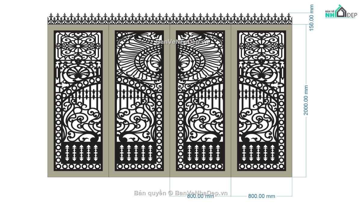 Mẫu cổng 4 cánh cnc,file cnc cổng 4 cánh,mẫu cnc cổng 4 cánh