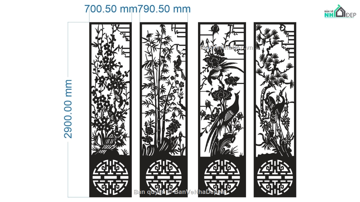 cổng tứ quý,Mẫu cổng 4 cánh chữ thọ,file cnc cổng tứ quý