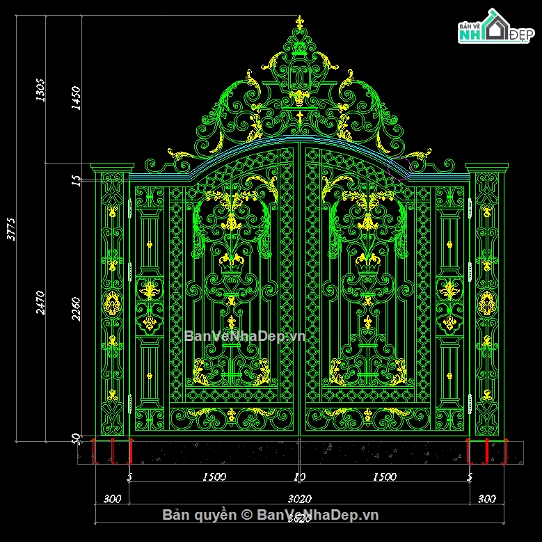 mẫu cổng CNC biệt thự,File cad cổng cnc đẹp,Autocad cổng cnc đẹp,Bản vẽ cổng cnc đẹp,Cổng 2 cánh cnc đẹp