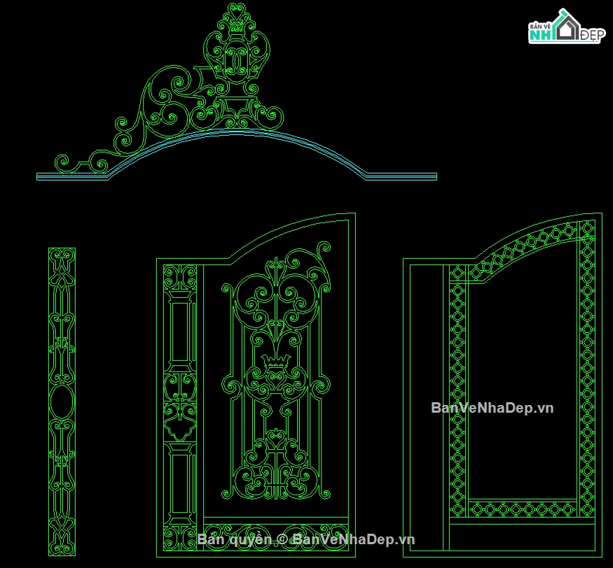 mẫu cổng CNC biệt thự,File cad cổng cnc đẹp,Autocad cổng cnc đẹp,Bản vẽ cổng cnc đẹp,Cổng 2 cánh cnc đẹp