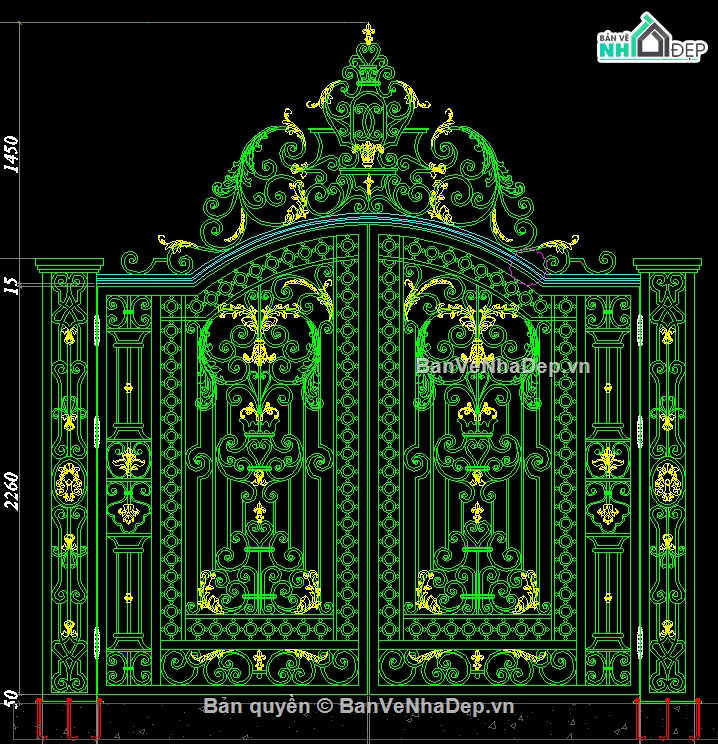 mẫu cổng CNC biệt thự,File cad cổng cnc đẹp,Autocad cổng cnc đẹp,Bản vẽ cổng cnc đẹp,Cổng 2 cánh cnc đẹp