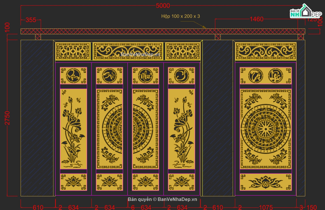 thư viện cửa file cad,mẫu cửa cổng hoa sen,mẫu cửa cổng vạn sự như ý file cad,cửa cổng cnc hoa văn,file cnc cửa trống đồng