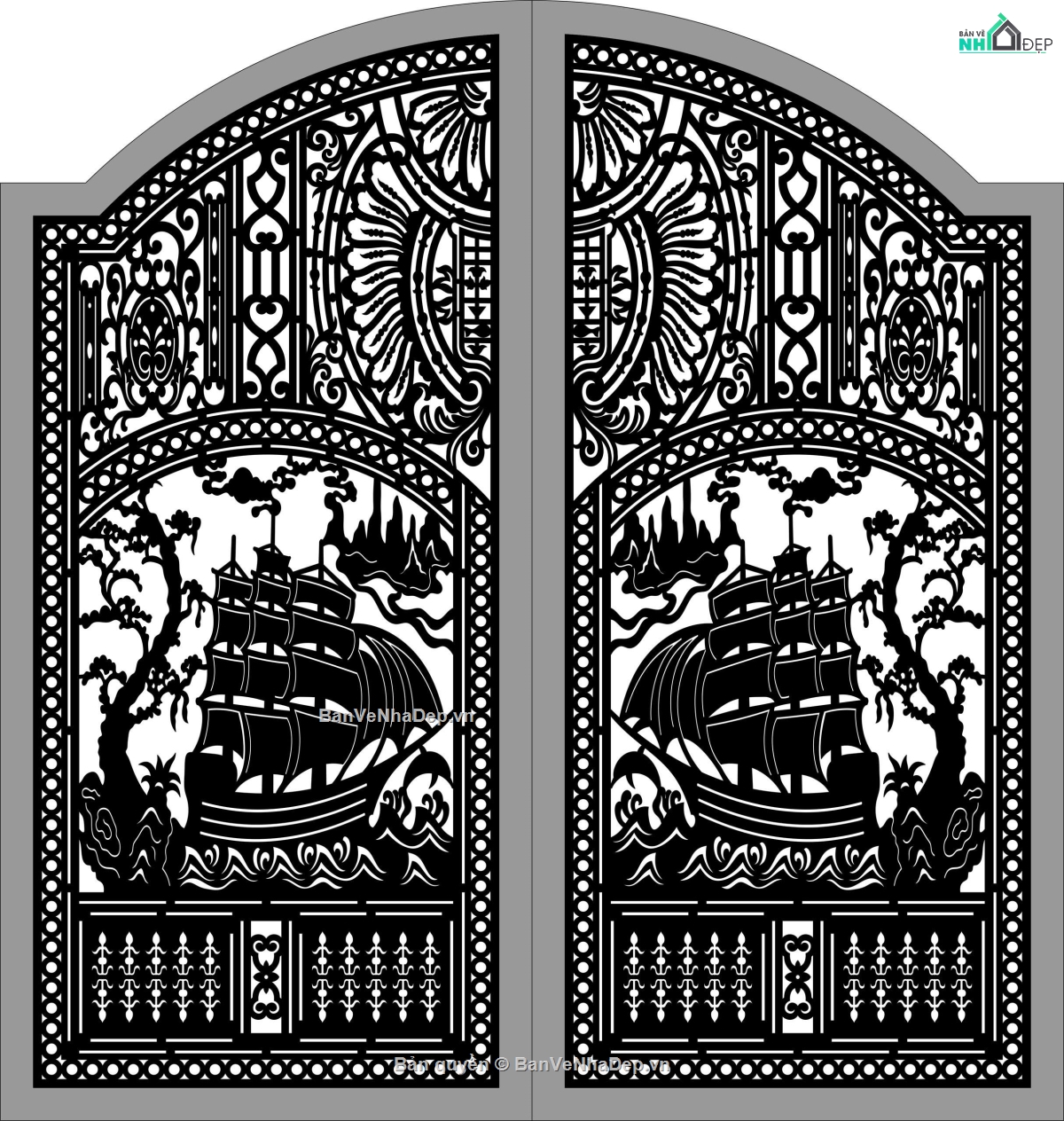 thiết kế cổng 2 cánh,file cổng dxf đẹp,cổng cnc