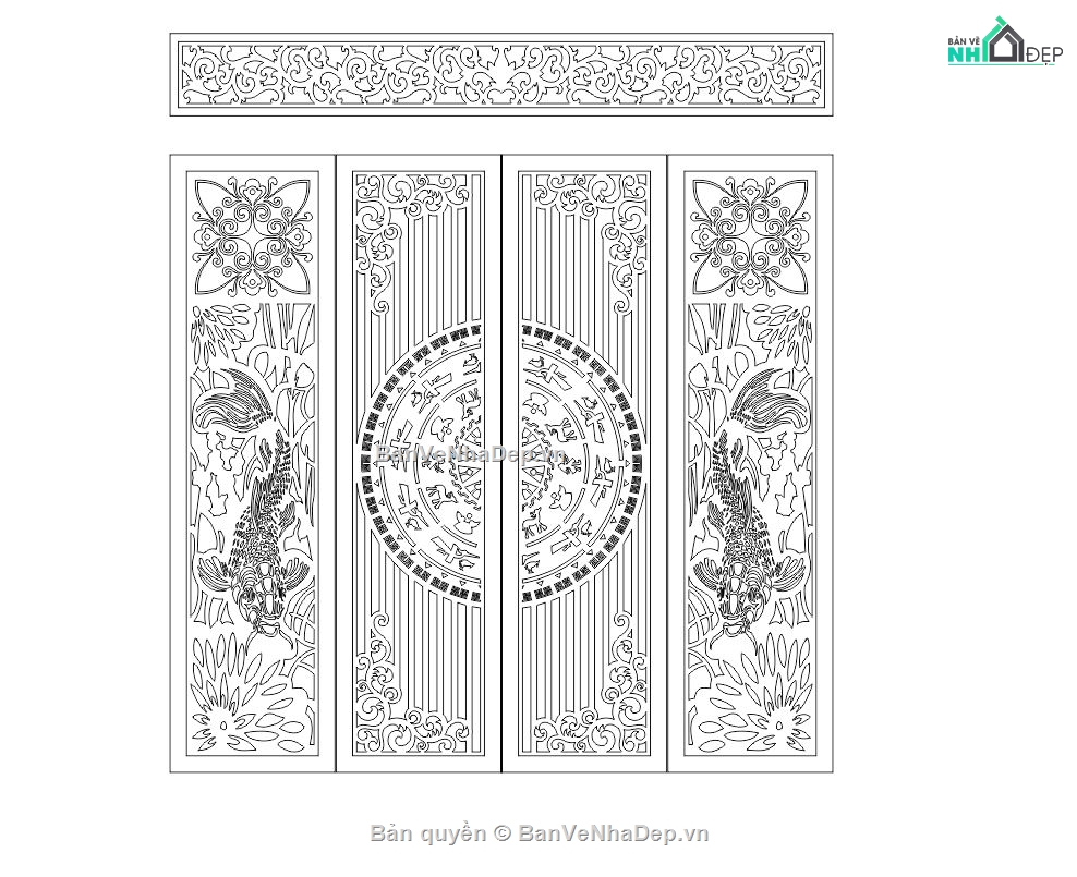 cad cổng 4 cánh cnc,cổng trống đồng cnc,thiết kế trống đồng cnc