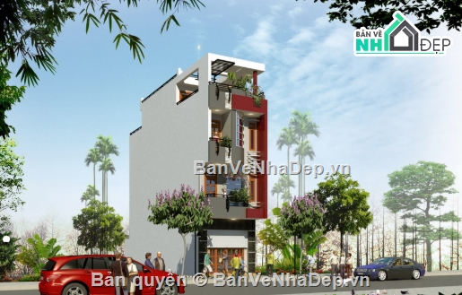 mẫu nhà phố 4 tầng,cad nhà phố 4 tầng,nhà phố 4 tầng file cad