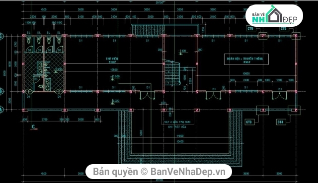 Thư viện 2 tầng 8x29.7m,nhà hành chính 2 tầng,Thư viện trường học,bản vẽ thư viện hành chính,thiết kế nhà hành chính,file cad thư viện trường học