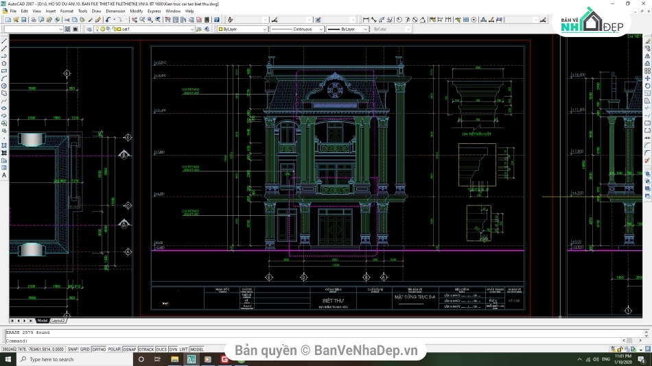 Hồ sơ thiết kế 8 mẫu bản vẽ CAD biệt thự 3 tầng đầy đủ hot nhất