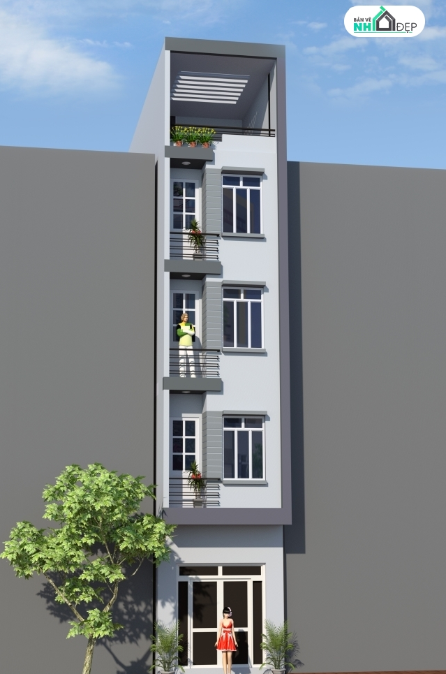 Bản vẽ nhà phố 5 tầng,bản vẽ nhà phố tuyệt đẹp,nhà 4 tầng,Bản vẽ nhà phố