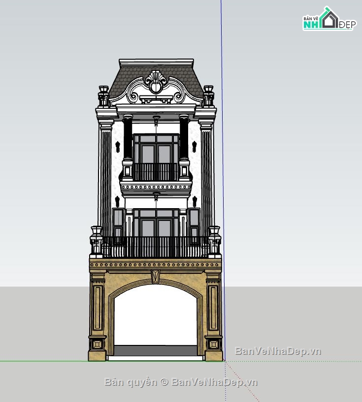 mẫu nhà phố 3 tầng đẹp,model sketchup nhà phố 3 tầng,file sketchup nhà phố 3 tầng,model su nhà phố 3 tầng