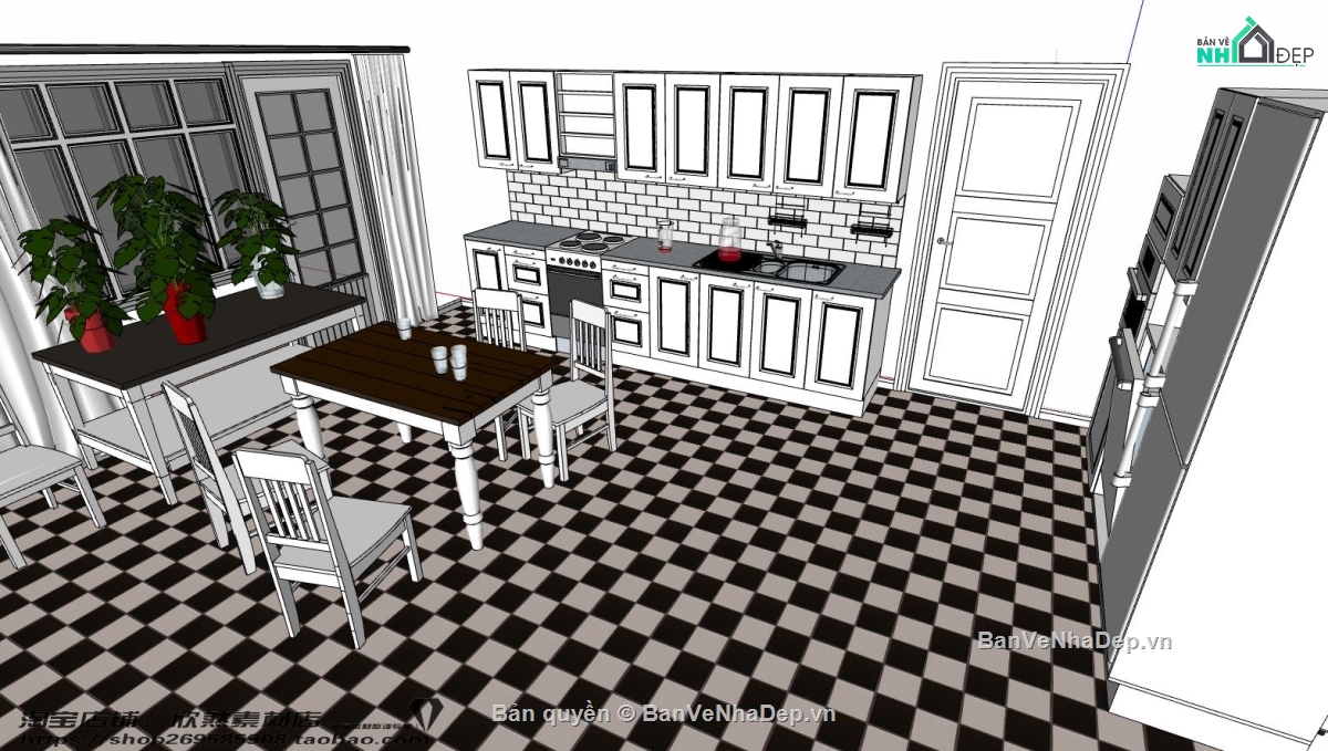 sketchup nội thất,model sketchup nội thất phòng bếp,file sketchup nội thất phòng bếp