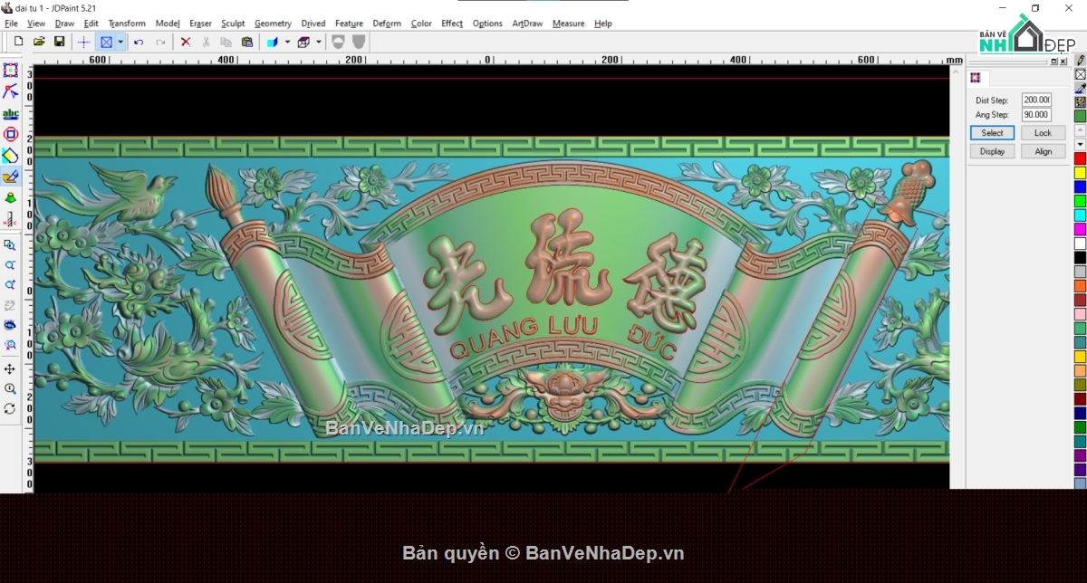 Hoành phi Quang Lưu Đức,hoành phi cnc đẹp,hoành phi file jdpaint