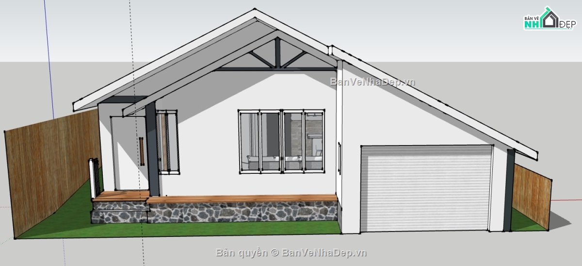 su nhà 1 tầng,model su nhà 1 tầng,sketchup biệt thự