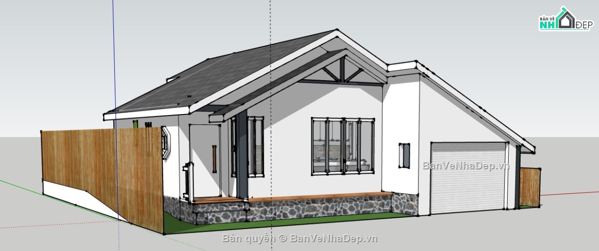 su nhà 1 tầng,model su nhà 1 tầng,sketchup biệt thự